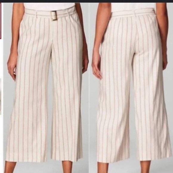 J JILL Linen Stretch Jenna Striped Belted Wide Leg Crop Pants - Size S - Picture 1 of 7